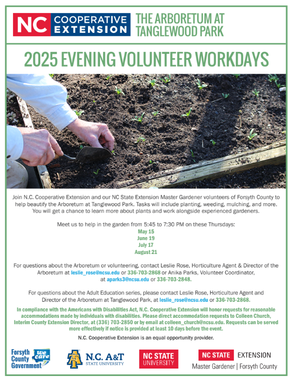 Flyer for 2025 Evening workdays at the Arboretum