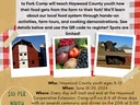 Burlap and red/white gingham tablecloth background with information about the 2024 Farm to Fork Camp.