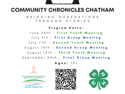 Community Chronicles Chatham flyer: "Bridging Generations Through Stories"; program dates listed