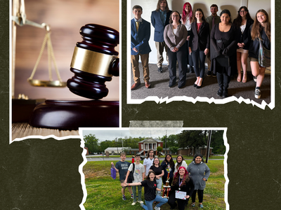 NC Teen Court Summit poster with gavel and group photos of teen participants