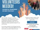 Three volunteers in a kitchen; text: VOLUNTEERS NEEDED! CALLING ALL VOLUNTEERS! WE NEED YOUR HELP!