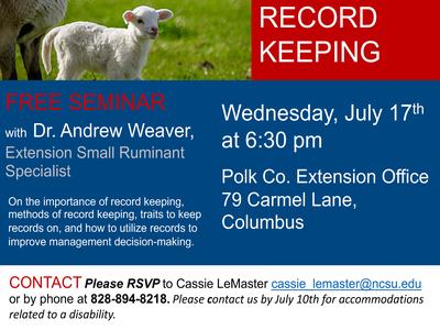 Sheep and lamb with NC Cooperative Extension — SMALL RUMINANT RECORD KEEPING free seminar