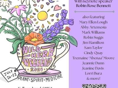 poster for the 2024 Wild Herb Weekend with speaker names and a logo