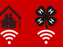 Farm, Home, 4-H And community icons with wifi icons below them.