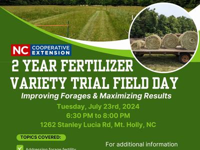 2 Year Fertilizer Variety Trial Field Day — July 23, 2024, 6:30–8:00 PM, Mt. Holly NC