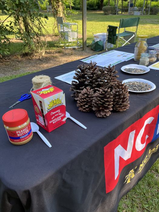 A table set up to create homemade bird feeders.