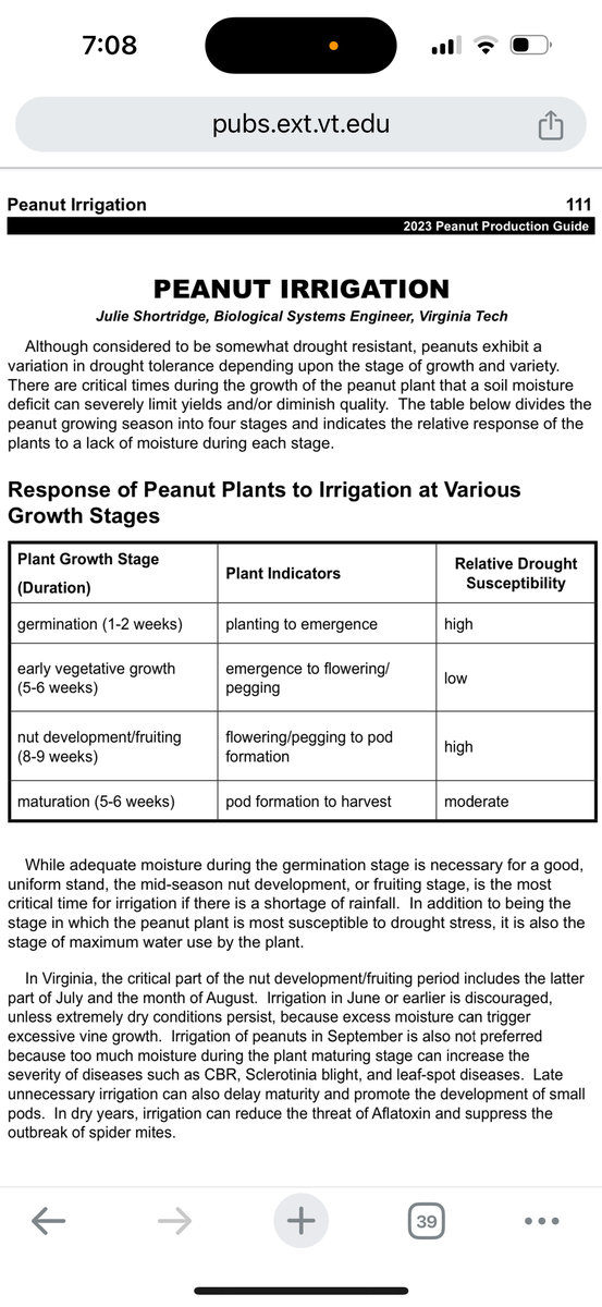 Peanut Irrigation notes, a screenshot from the linked publication.