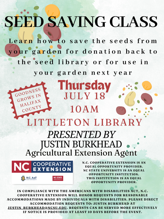 Seed Saving Class — Thursday July 18, 10AM at Littleton Library; presented by Justin Burkhead