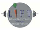 The abbreviation LIFT with a carrot for the I between to two barbells
