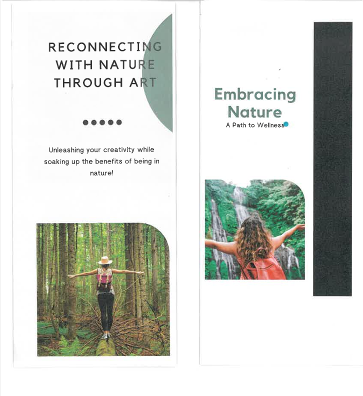 Cover of brochures promoting engagement with nature "Reconnecting with Nature through Art" & "Embracing Nature"