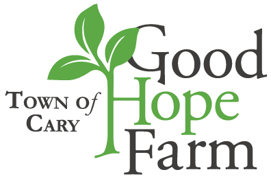 Green sprouting plant with text "Town of Cary" and "Good Hope Farm"