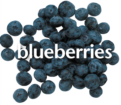 blueberries spelled out in front a of a handful of blueberries