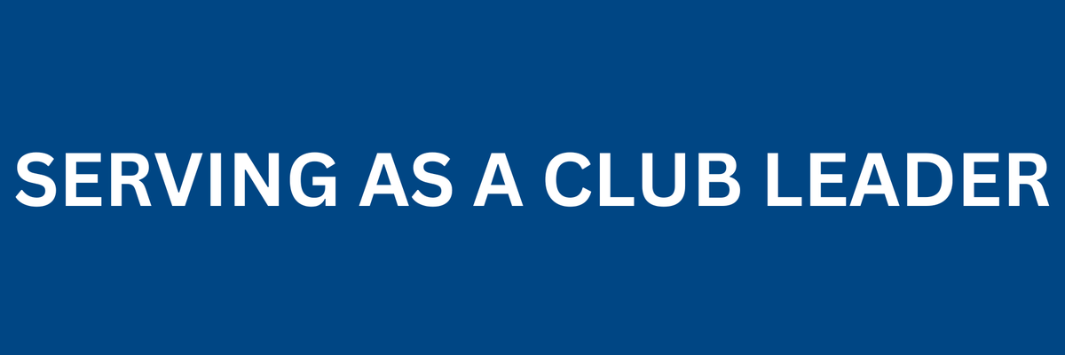 White text "SERVING AS A CLUB LEADER" on a solid blue background