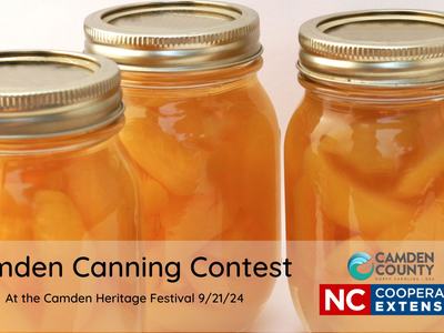 Three jars of canned peaches; "Camden Canning Contest" and "At the Camden Heritage Festival 9/21/24"