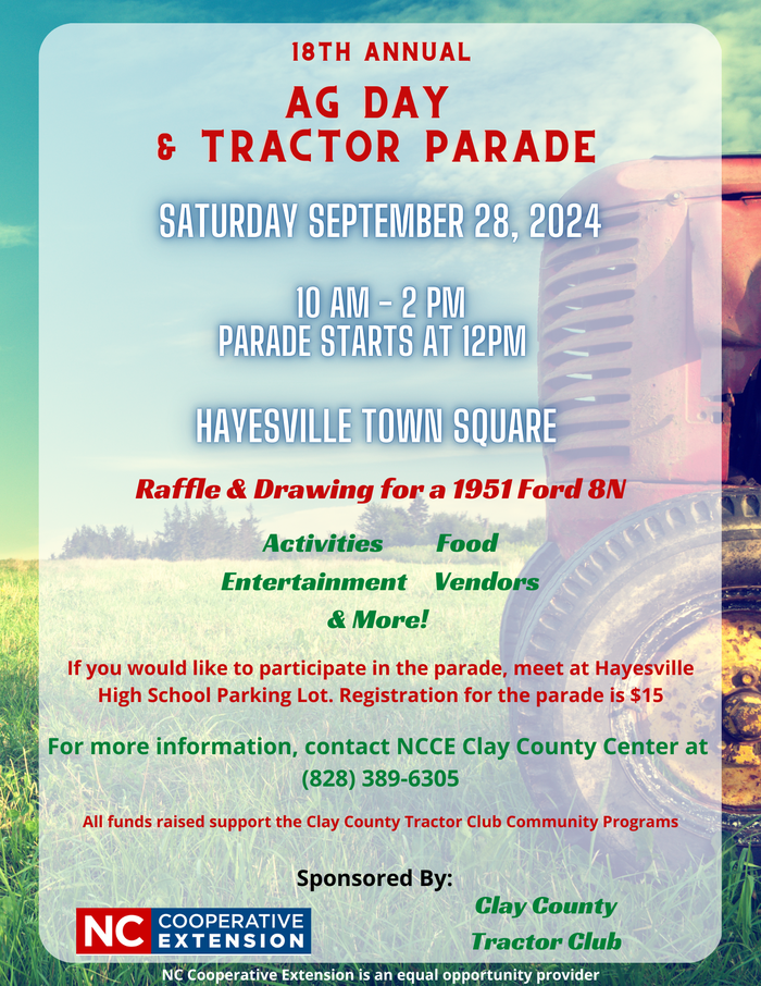 Ag Day & Tractor Parade — Saturday September 28, 2024, 10 AM–2 PM, Hayesville Town Square