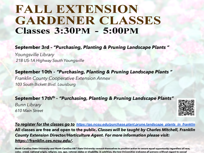 Fall Extension Gardener Classes Flyer, dates, locations, registration info