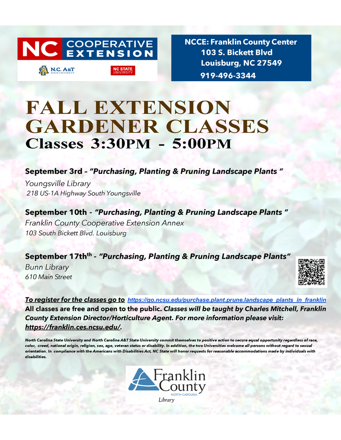 Fall Extension Gardener Classes Flyer, dates, locations, registration info