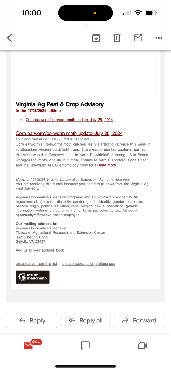 Virginia Ag Pest & Crop Advisory for the Corn Earworm/bollworm Moth