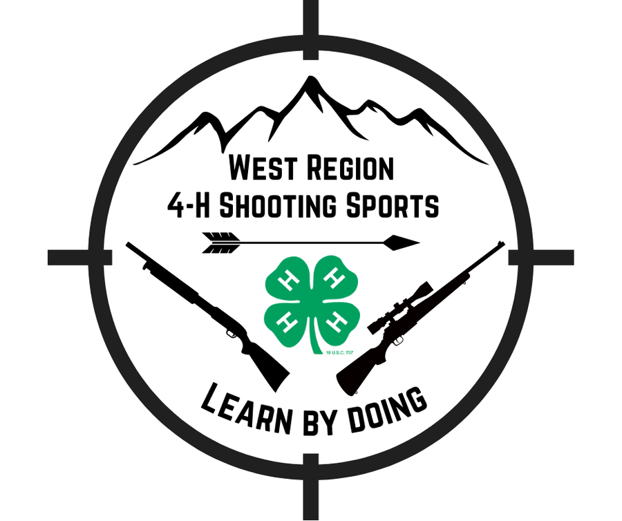 Crosshair emblem with 4-H clover, rifles and text "West Region 4-H Shooting Sports"