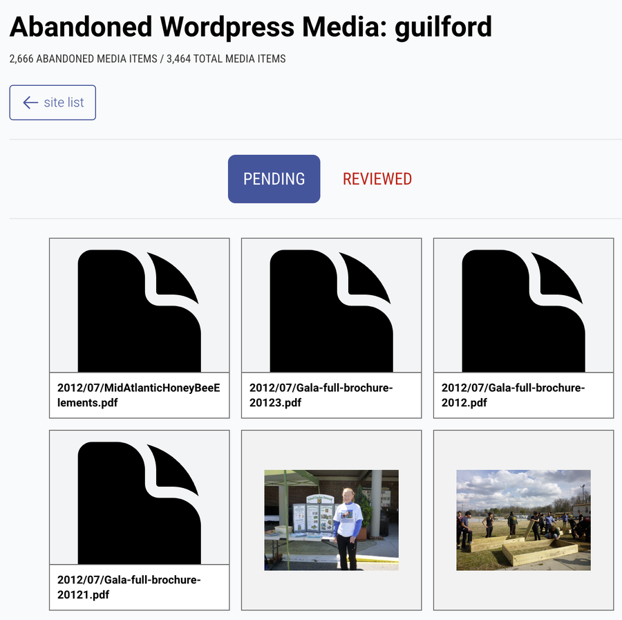 Screenshot of the Abandoned Media Library, showing an array of media items.