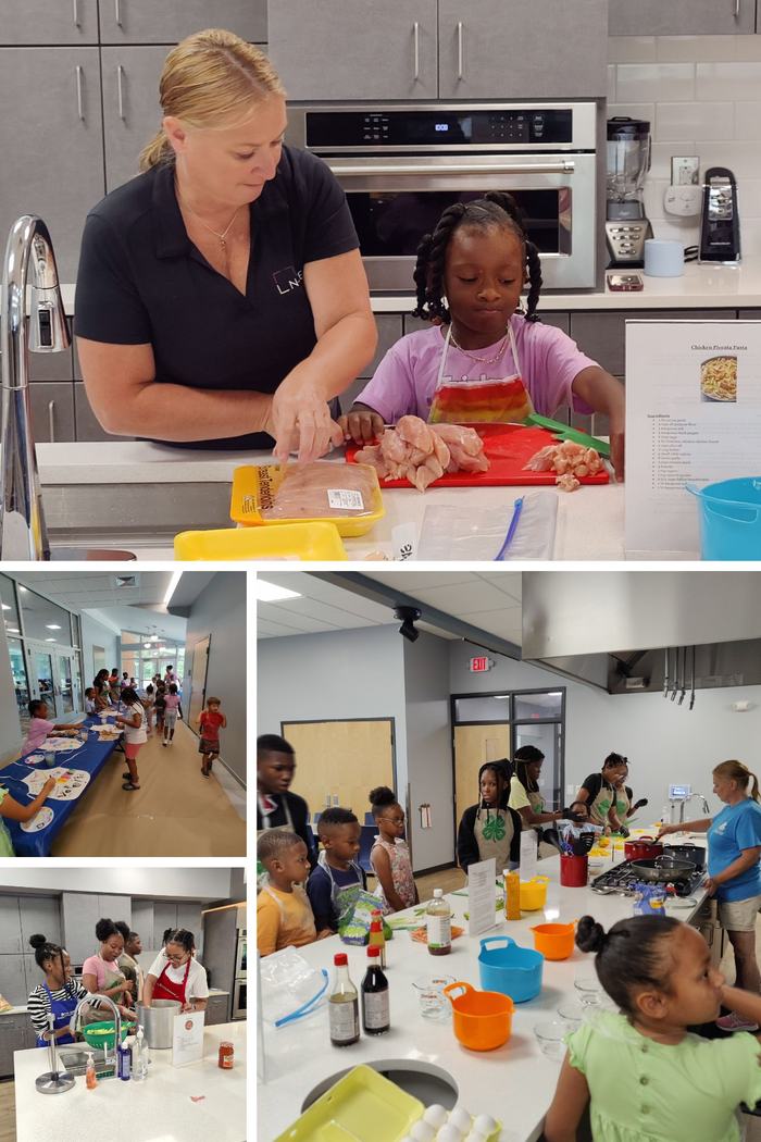 Kids cook and prepare food in a kitchen.