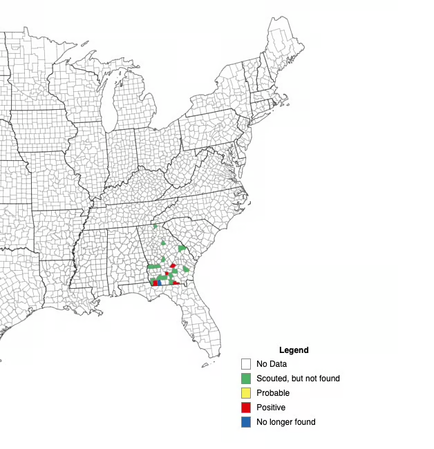 Asian Soybean Rust Map showing sites in Georgia.