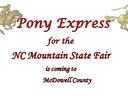 Riders above text: Pony Express for the NC Mountain State Fair is coming to McDowell County