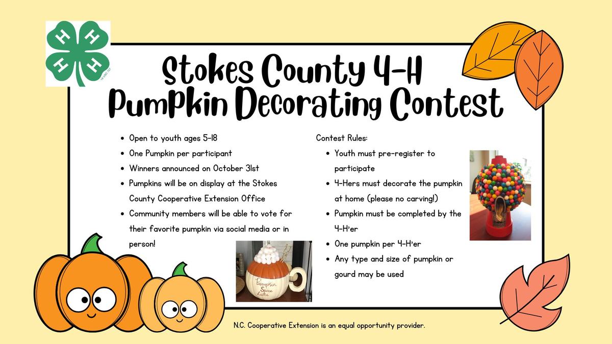 Stokes County 4-H Pumpkin Decorating Contest flyer with entry rules and dates