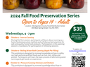 Mason jars of preserved foods above flyer titled "2024 Fall Food Preservation Series."