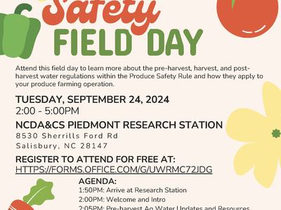 Produce Safety Field Day — Sept 24, 2024, 2–5PM, NCDA&CS Piedmont Research Station