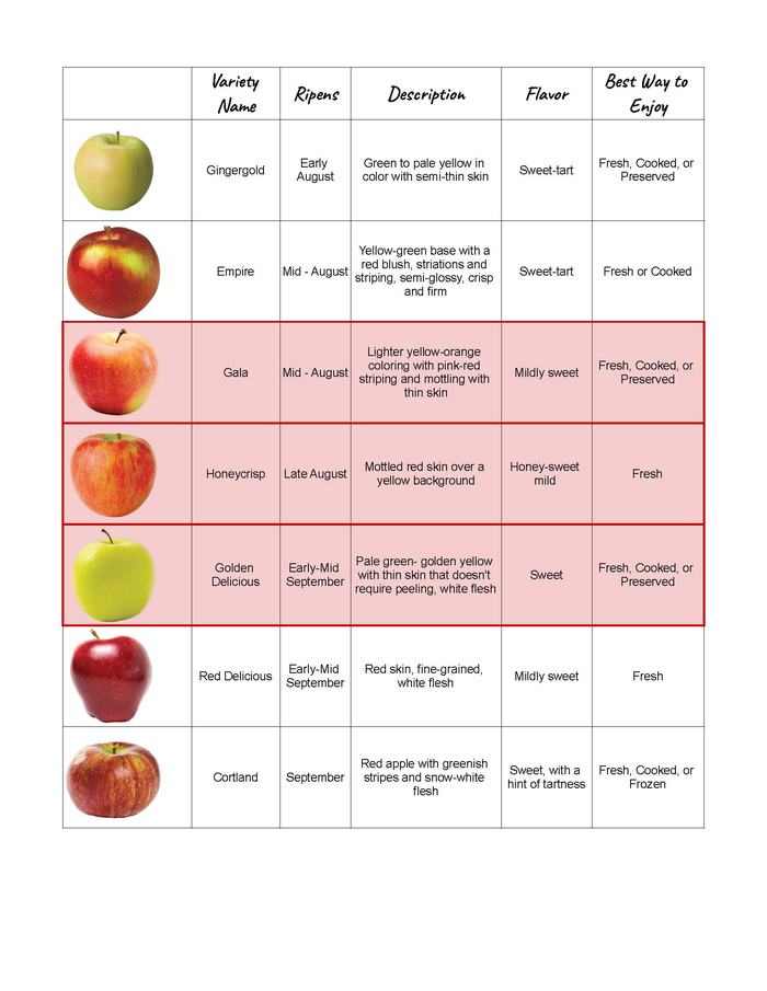 Apple Variety Chart.