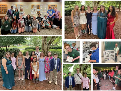 Pictured (clockwise from top) left to right: Back row-Alumni Lance Williams, Emma Haynes, Layla Stoudemire, Kendal Thornburg, Meg Wyatt; Front row: Meredith Potter, Sophia Bobbitt, Holly Thornburg, Mia Clark, Tia Iversen, William Kozak and Ayden Wyatt; Gi