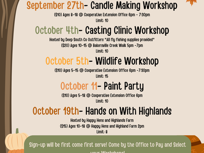 "Fall" into 4-H poster with workshops. 