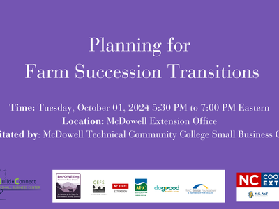 Planning for Farm Succession Transitions; Oct 1, 2024 5:30–7:00 PM; McDowell Extension