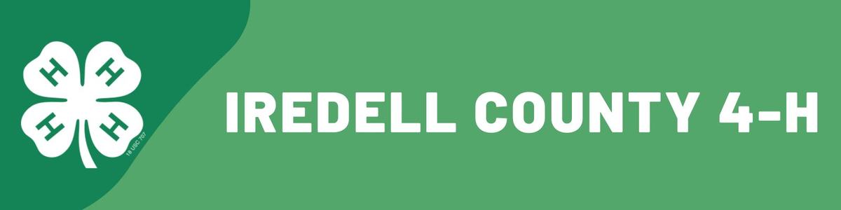 White four‑leaf clover 4‑H logo and bold text "IREDELL COUNTY 4-H" on green background