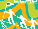 three human forms carrying 4-H flag up a summit