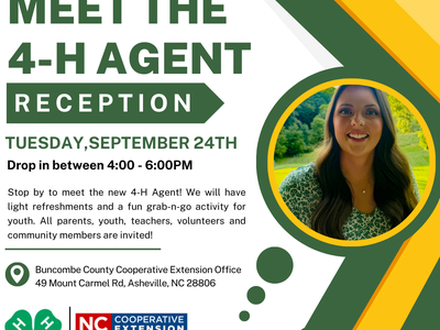 Meet the 4-H Agent reception, Tuesday, September 24th, drop in 4:00–6:00PM