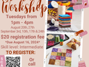Quilting Workshop poster: Tuesdays 1–4pm, $20 registration; call 910-277-2422
