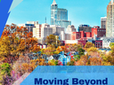 Raleigh skyline with overlay text "Moving Beyond Hunger" and "2023 Wake County Food Security Plan Update"