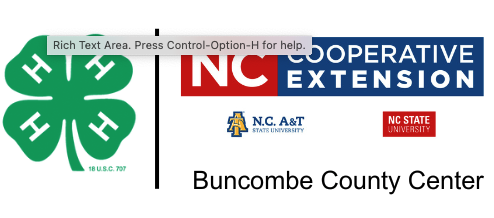 4‑H clover, vertical bar, NC Cooperative Extension logos and text "Buncombe County Center"