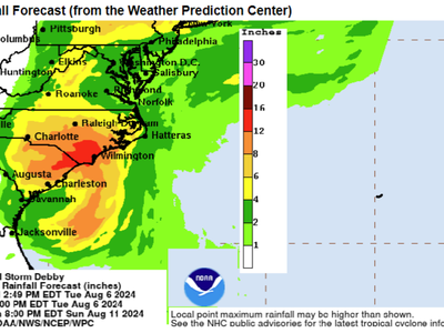 Predicted Rainfall Accumulation During Debby