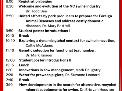 2025 NCSU Swine Innovation Forum agenda — Tuesday May 6, 8 am–4:30 pm, The Maxwell Center, Goldsboro