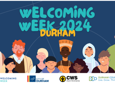 Welcoming Week 2024 Durham banner showing a diverse group of people and partner logos