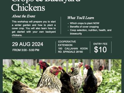 chickens shown on flyer for workshop on 8/29/24