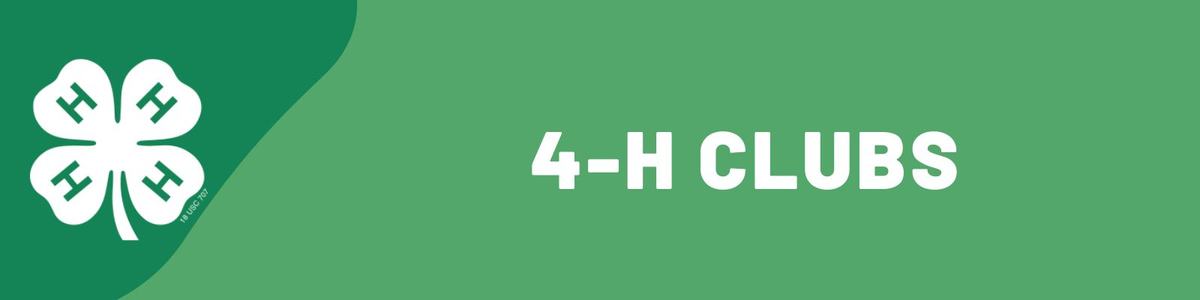 White four-leaf clover logo with H on each leaf and text "4-H CLUBS" on green background