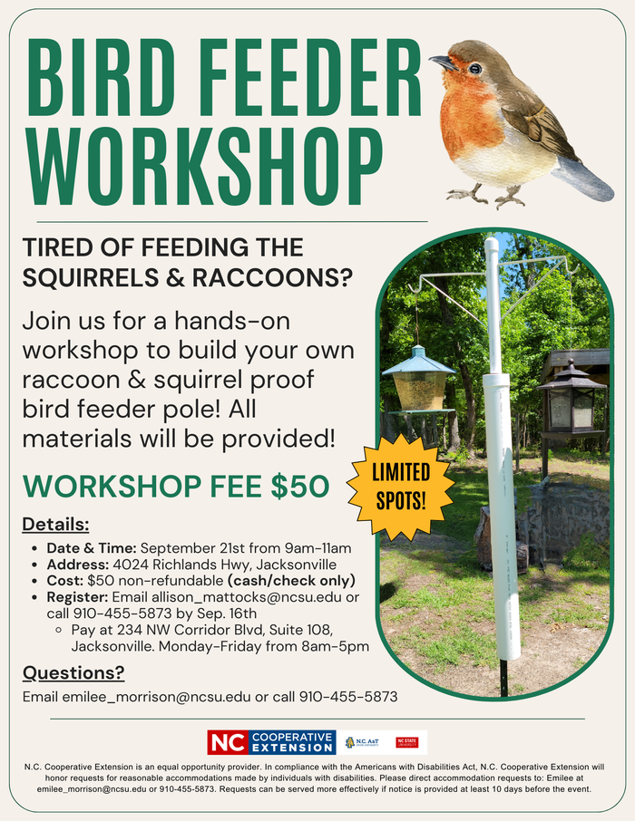 Bird Feeder Pole Workshop for September 21st, 2024