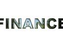 Word "FINANCE" in large stylized reflective letters on a white background