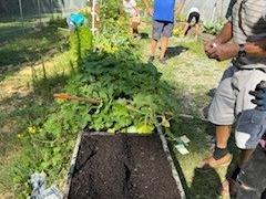 Restitution working outside in the garden