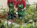 Two volunteers holding plants