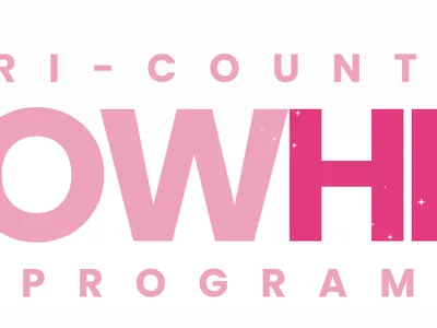 Banner reading "TRI-COUNTY GROWHERS PROGRAM" with pink tractor, leaves, and NC Cooperative Extension logo